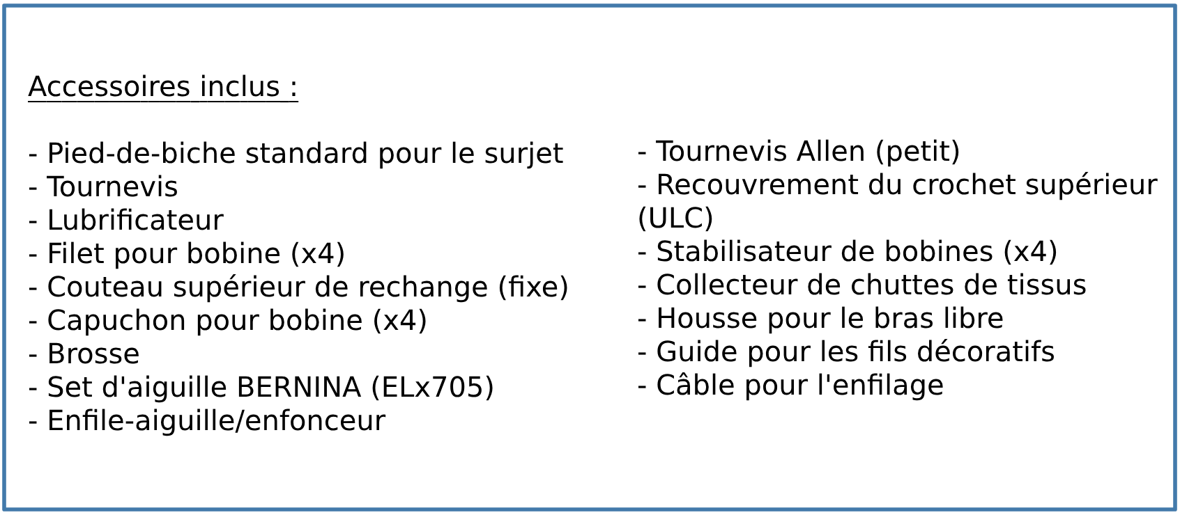 liste des accessoires de la bernette b64 airlock