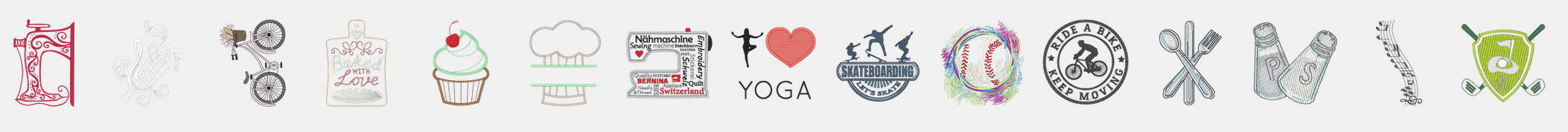 Les motifs loisirs et sport de la machine à coudre et à broder Bernina B790 pro