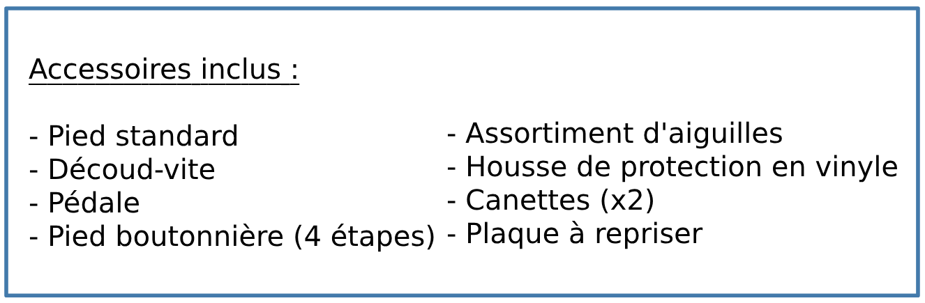 accessoires inclus avec la elna sew zebra